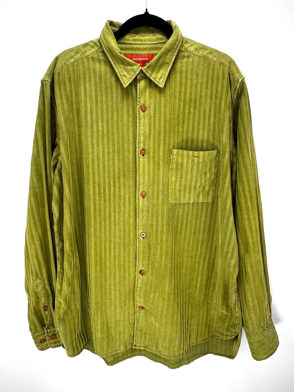 Corduroy Chartreuse Lime Green Long Sleeve Button Down Shirt